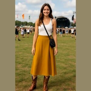 Amour Vert Mustard Midi Skirt – 100% Cupro